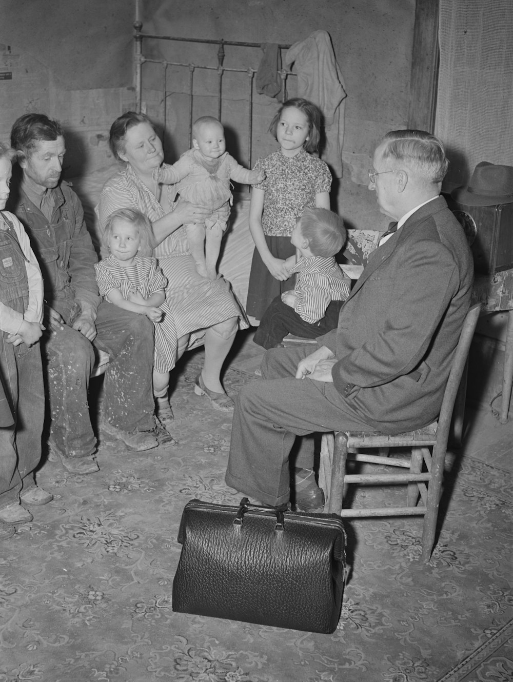 Country doctor visiting farm family