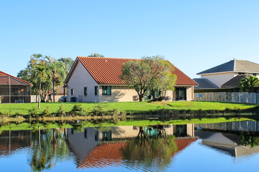 a house sitting next to a body of water