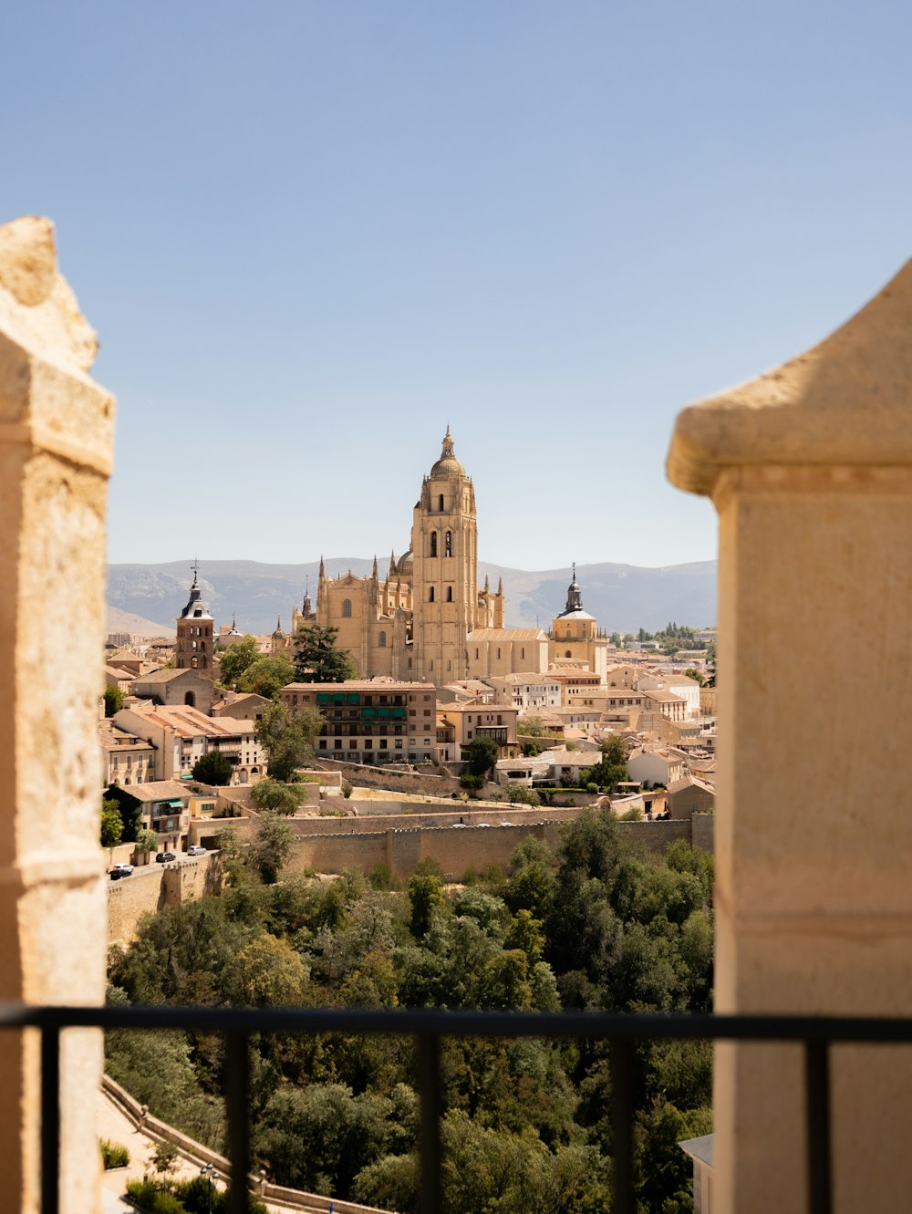 a view of a city from a balcony