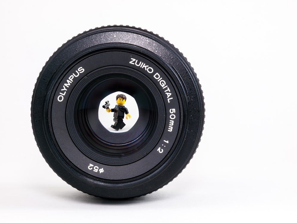 a camera lens with a lego man on it