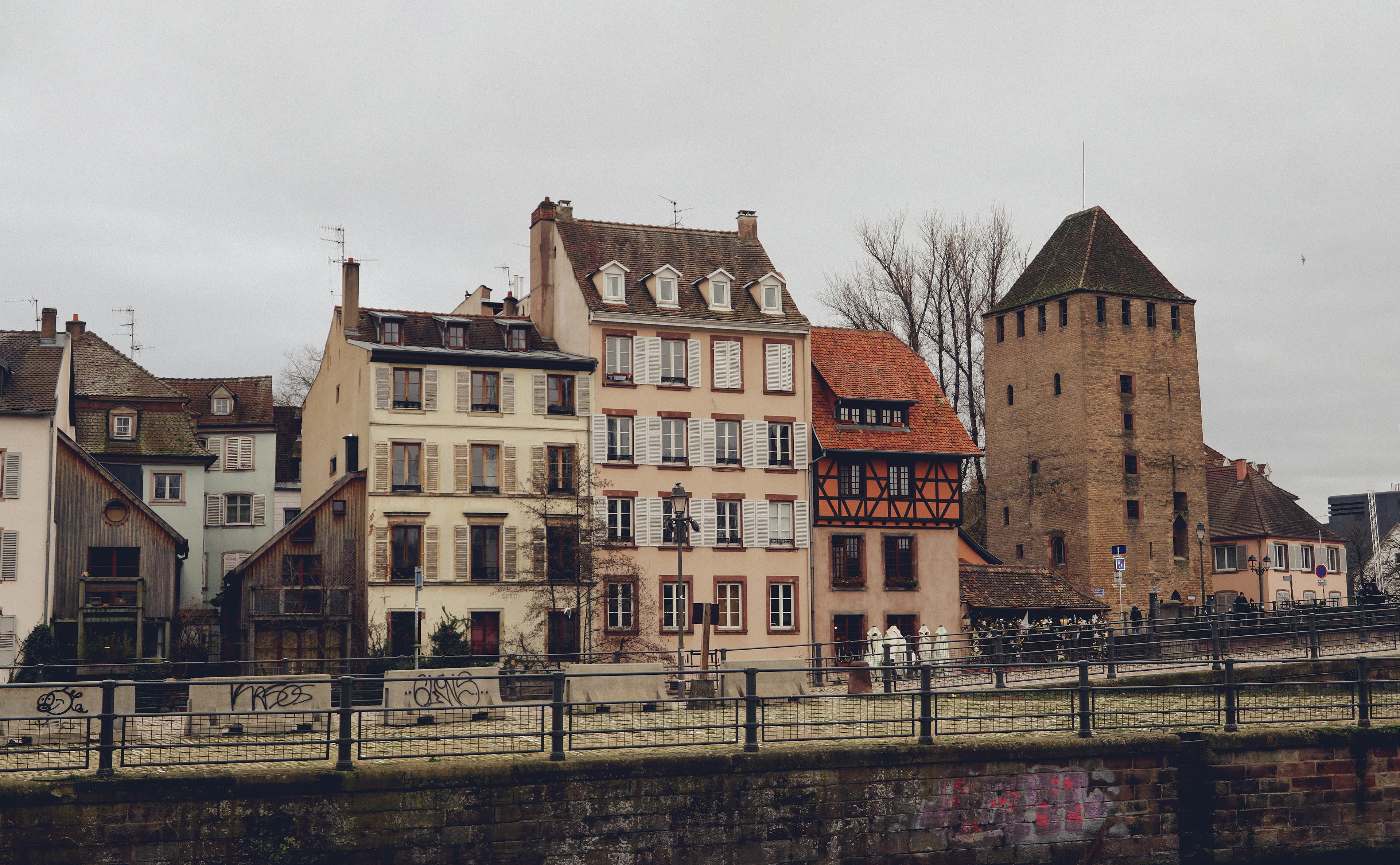 The Ponts Couverts tower standing on the water at Strasbourg