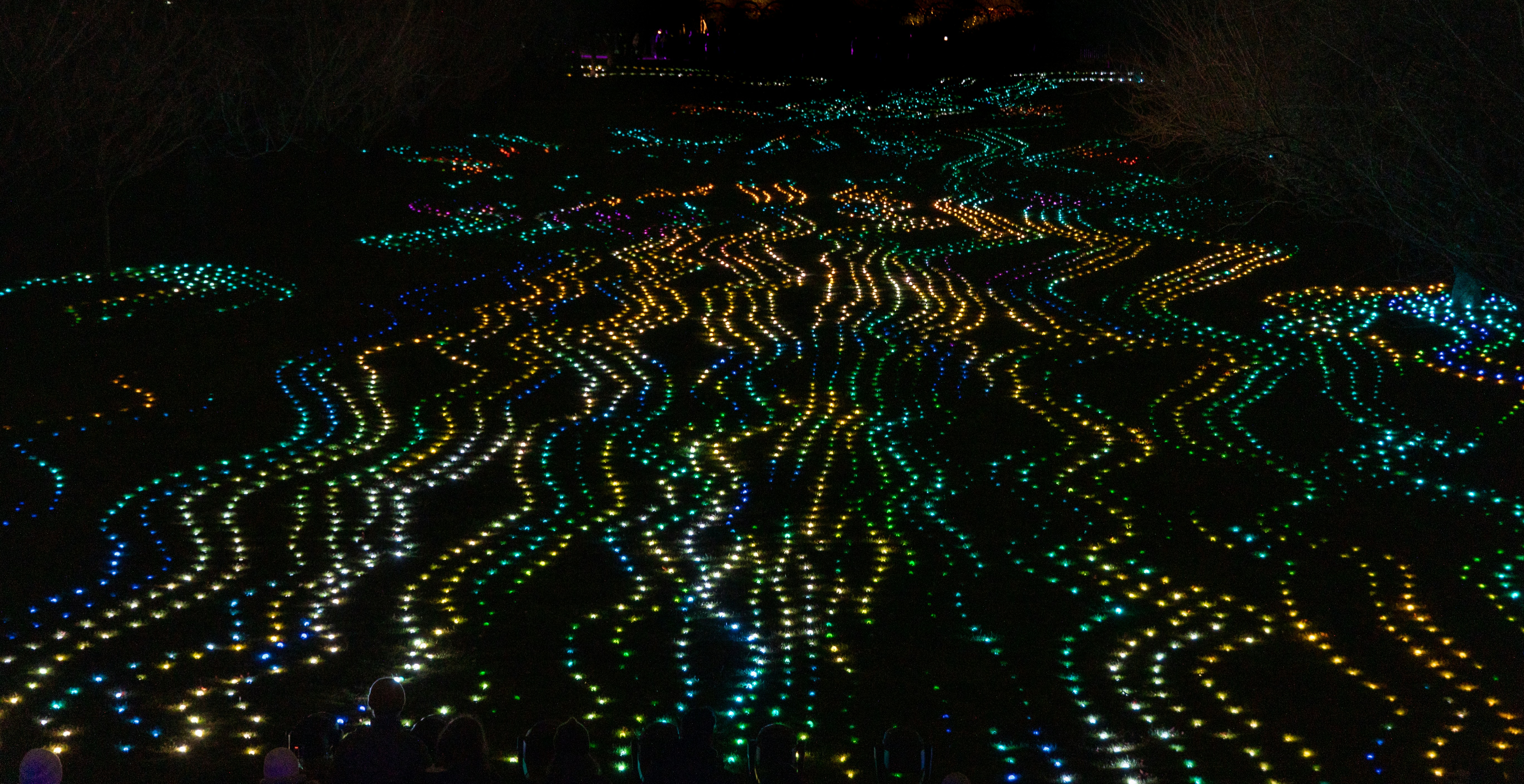 a large display of lights in the dark