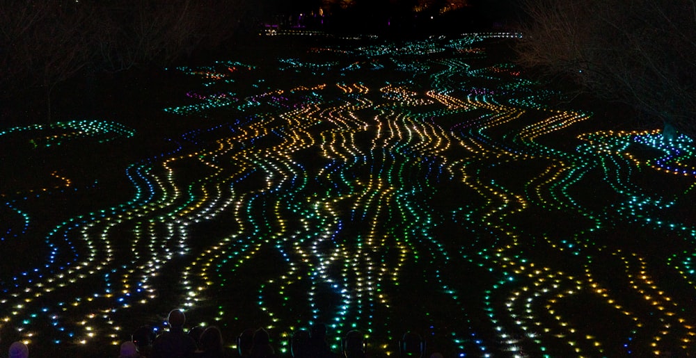 a large display of lights in the dark