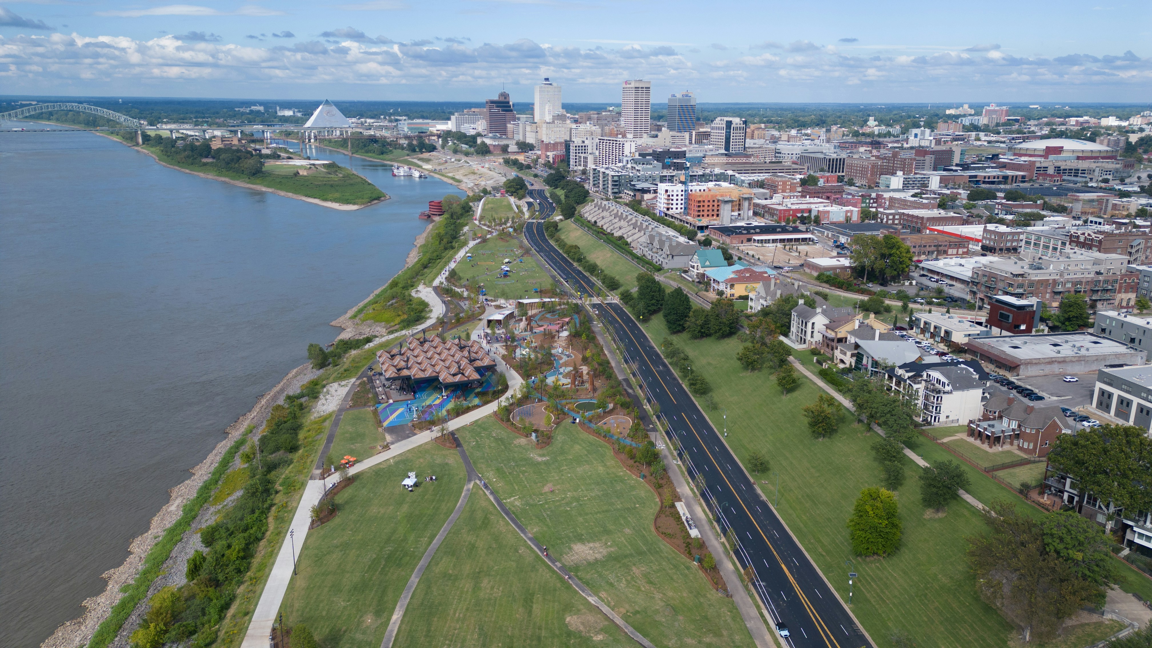 Memphis, Tennessee skyline shot by drone