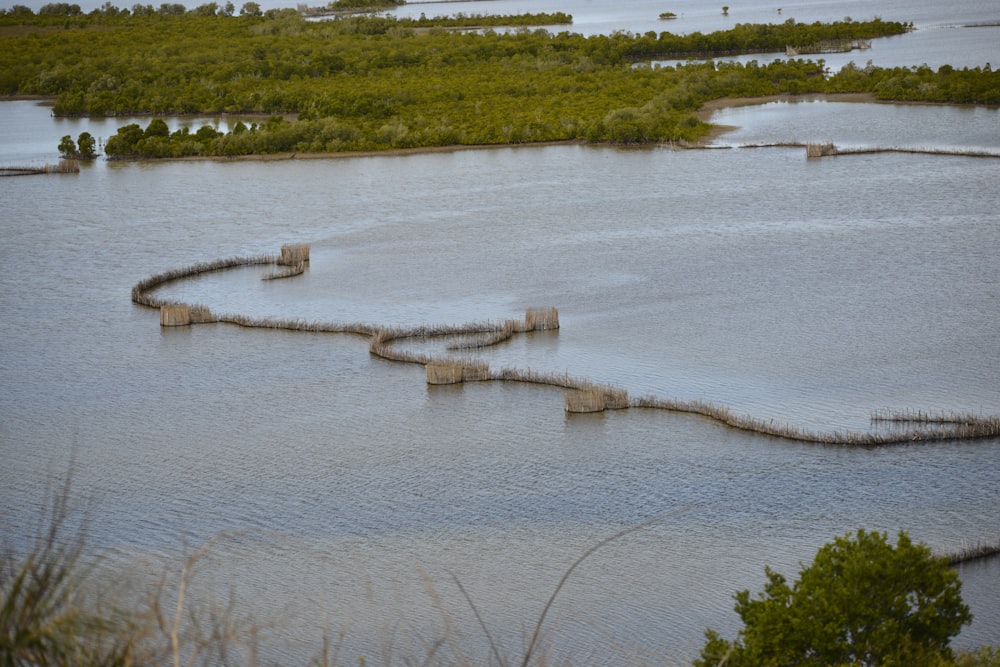 a large body of water surrounded by land