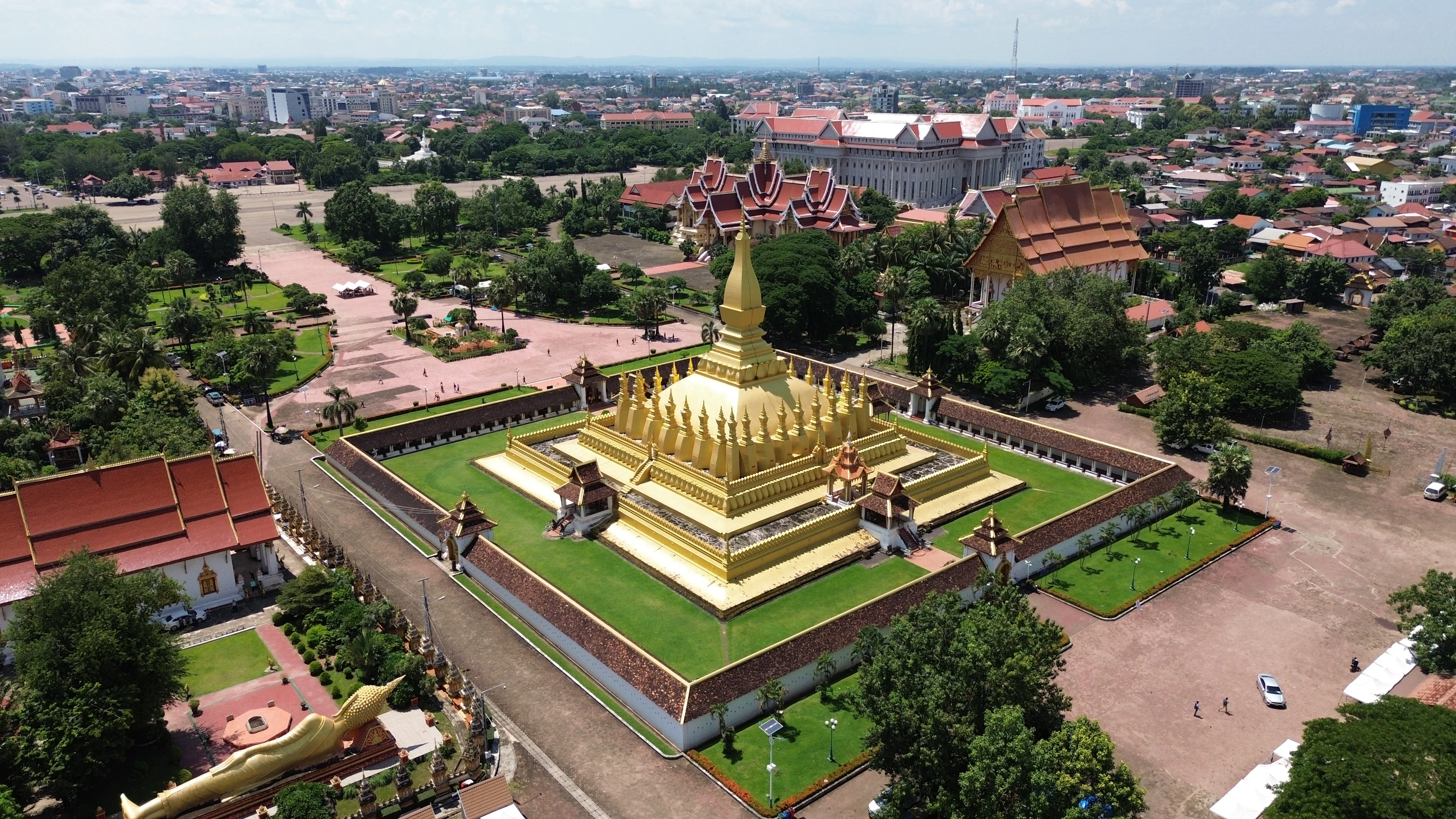 Pha That Luang, the gilded stupa in its walled compound, Vientiane