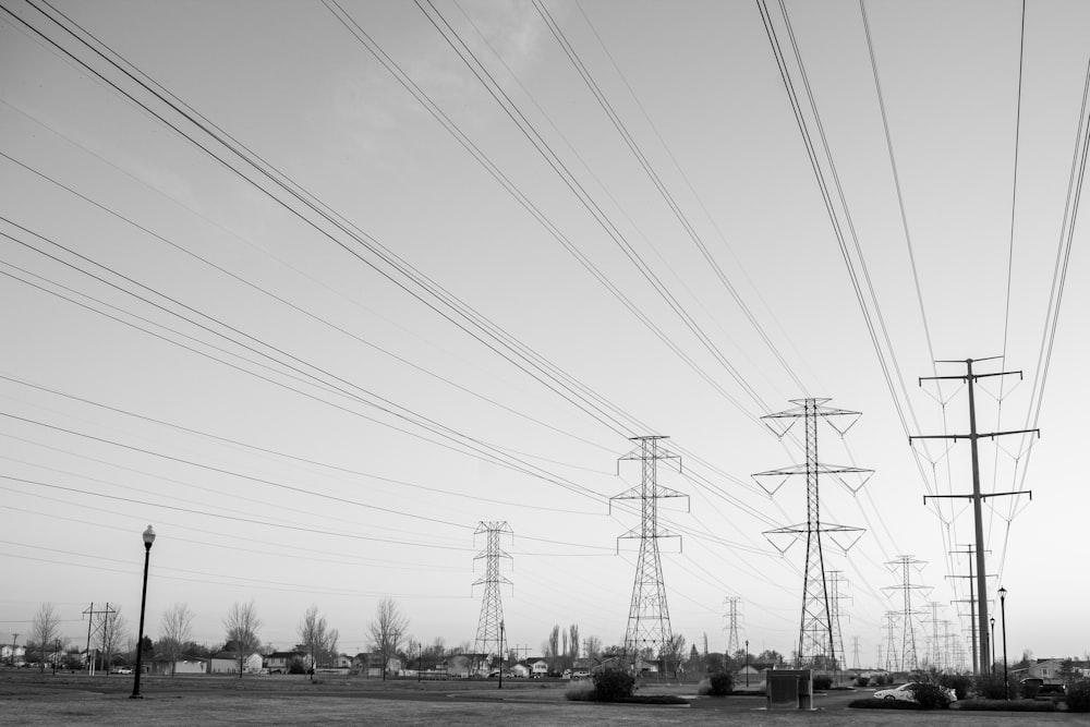 a black and white photo of power lines