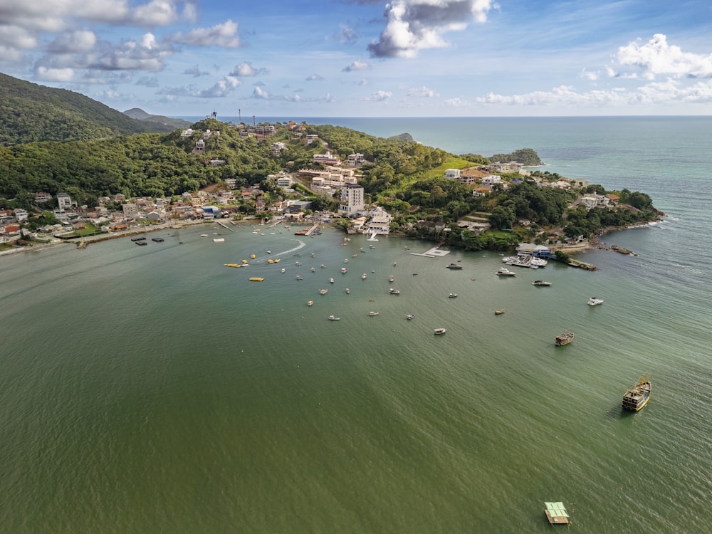 a large body of water with boats floating on top of it