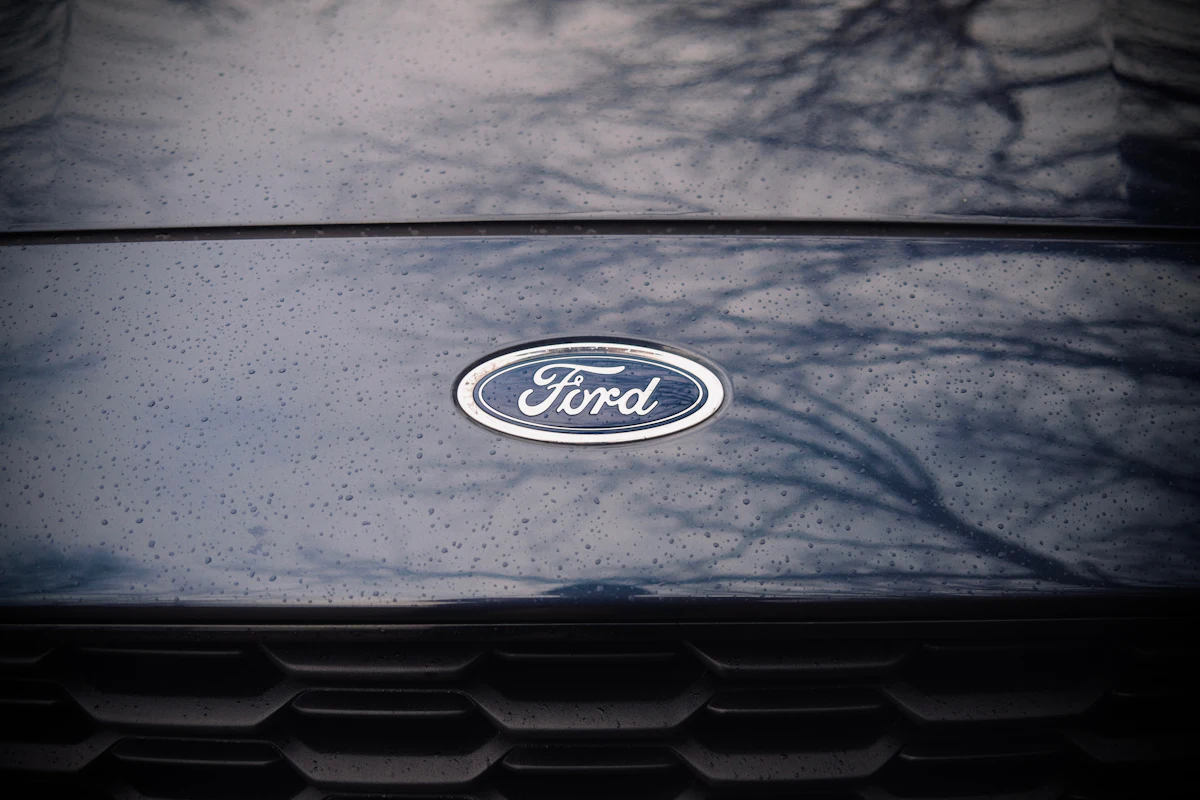 Close-up of a Ford badge