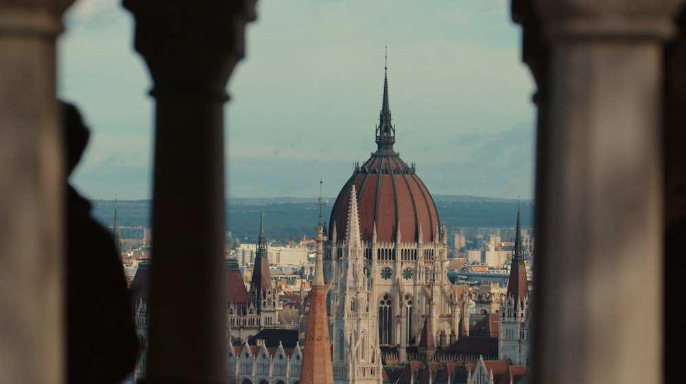 a view of a cathedral through a window