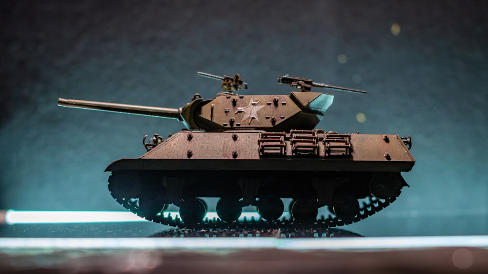 a toy model of a tank on a table