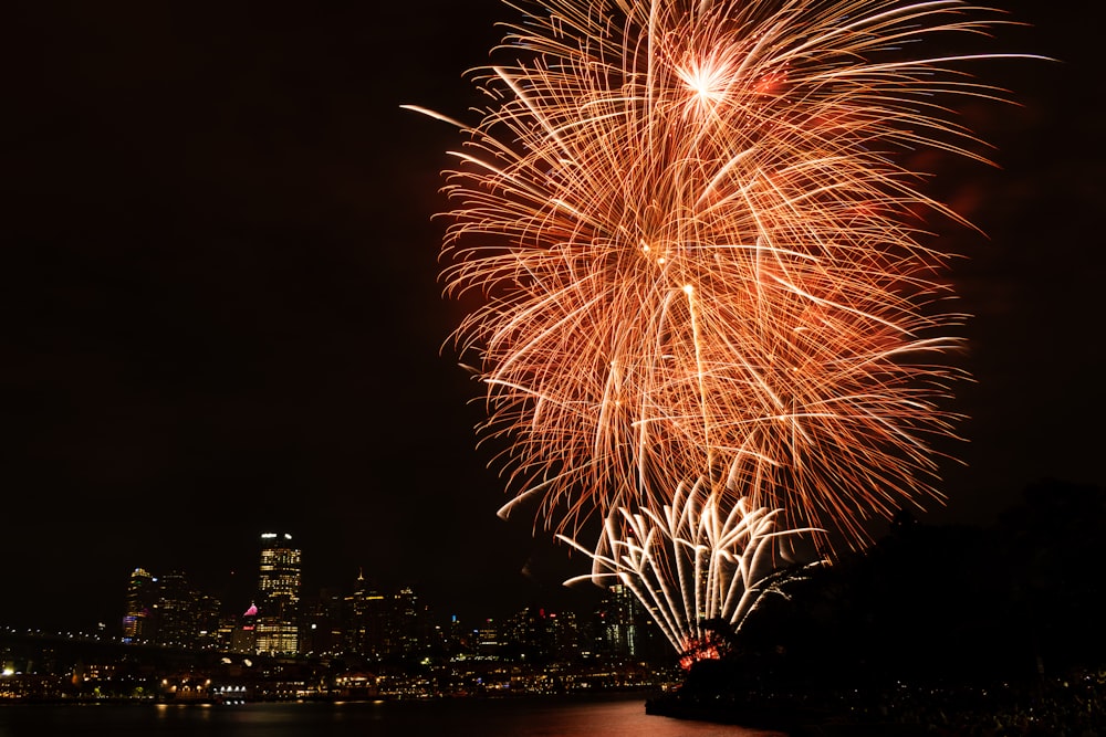 a large fireworks is lit up in the night sky