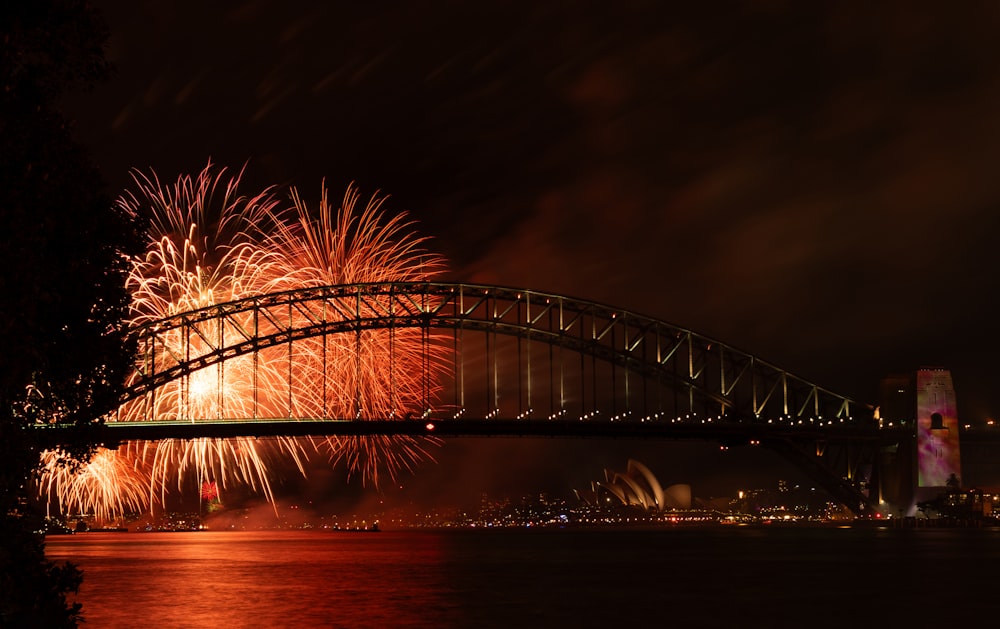 a bridge with a bunch of fireworks on it