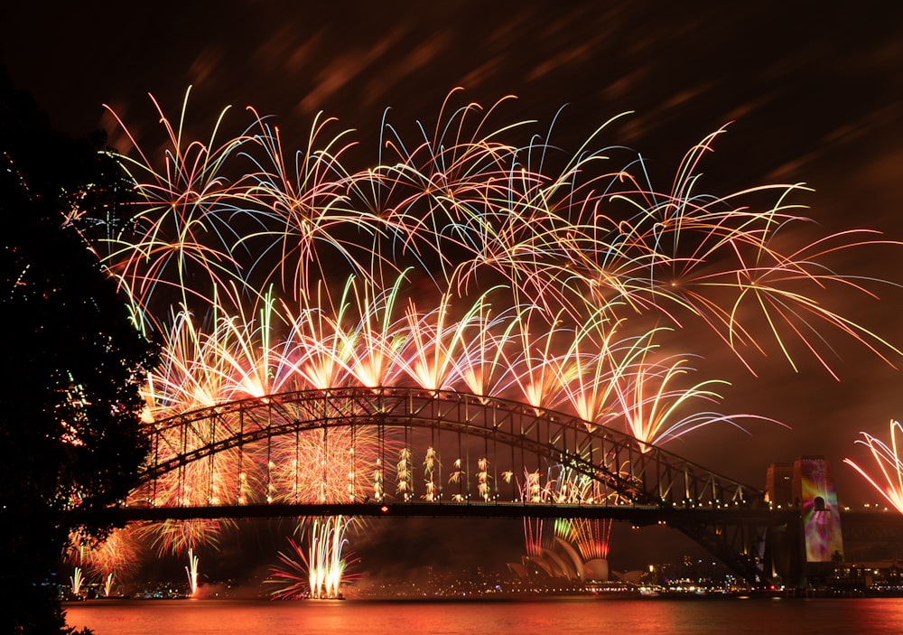 a bridge with a bunch of fireworks on it