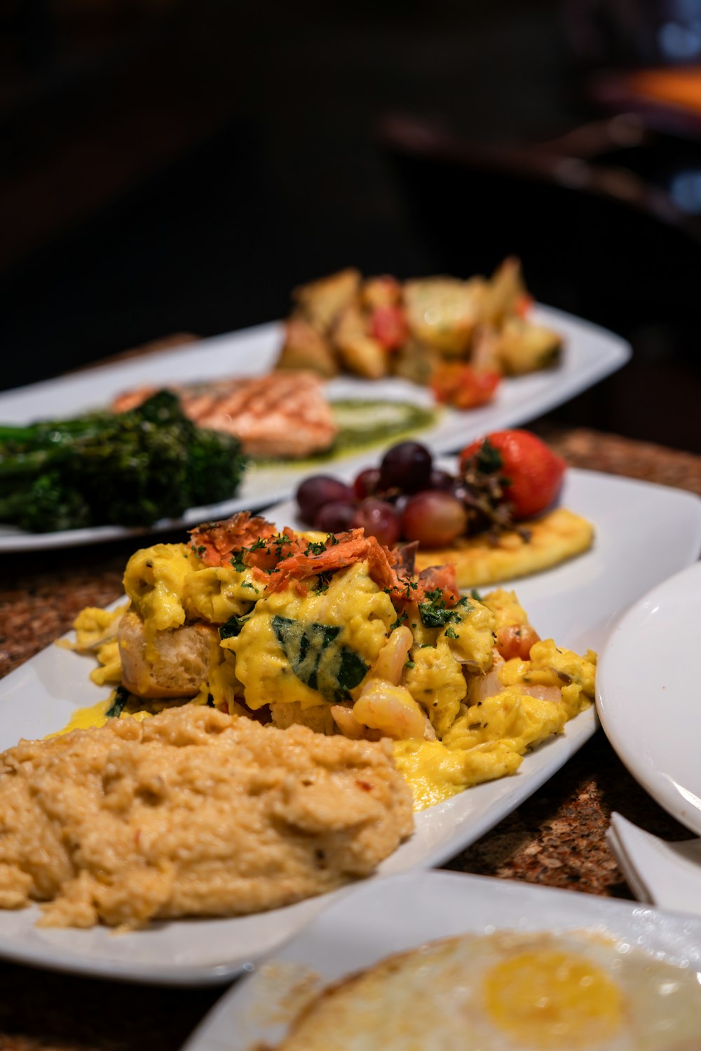 a close up of plates of food on a table