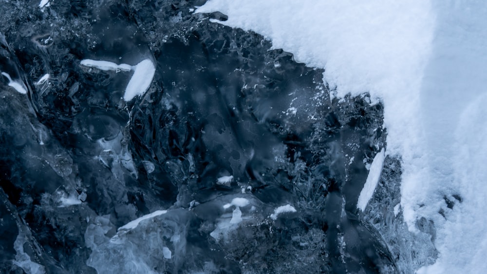 a close up of snow and ice on rocks