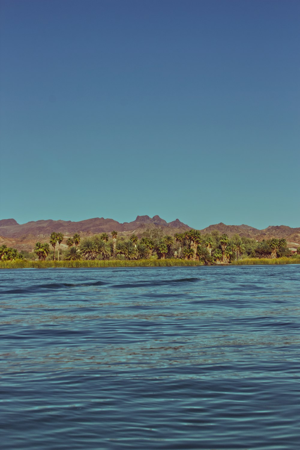 a body of water with mountains in the background