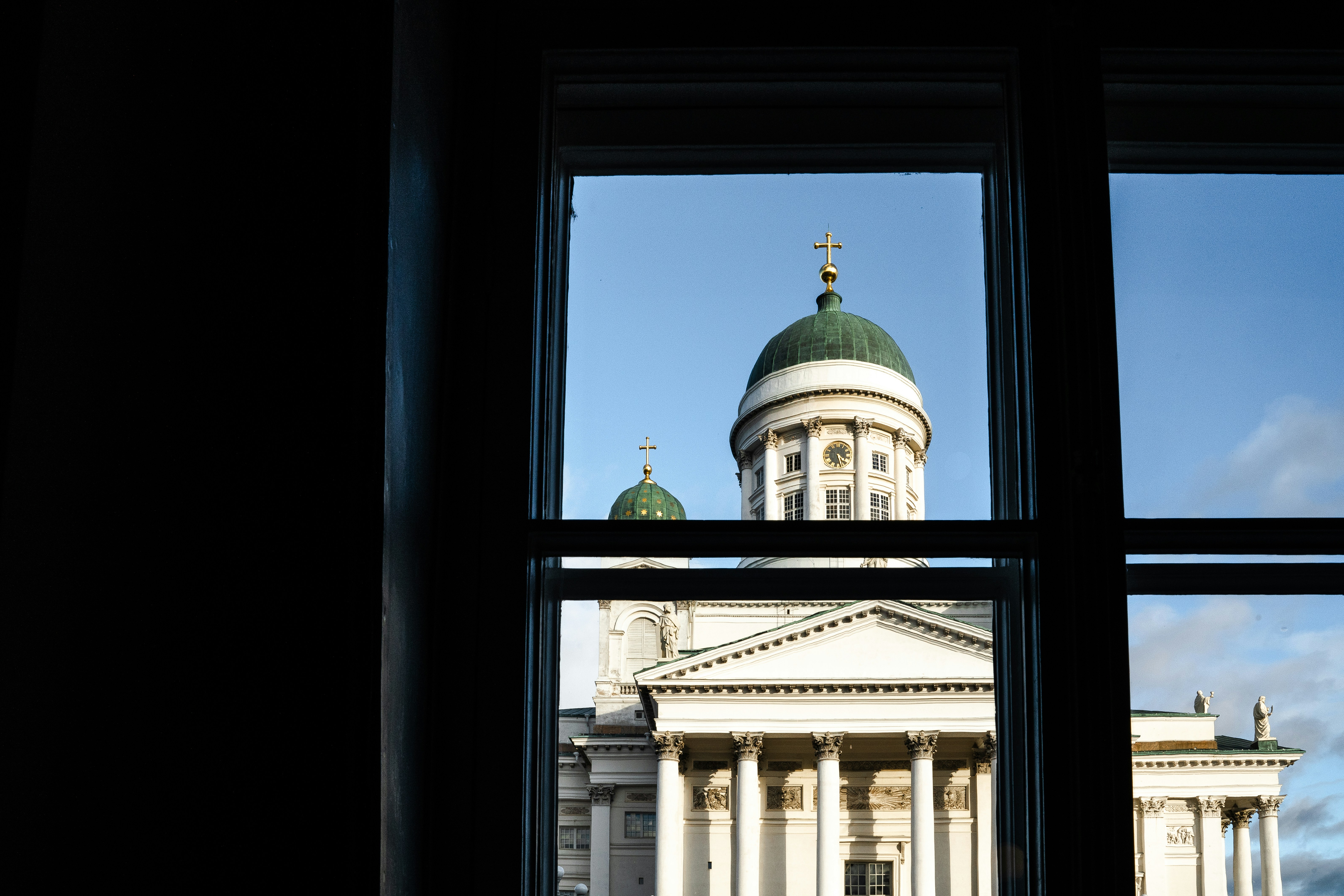 a view of a building through a window