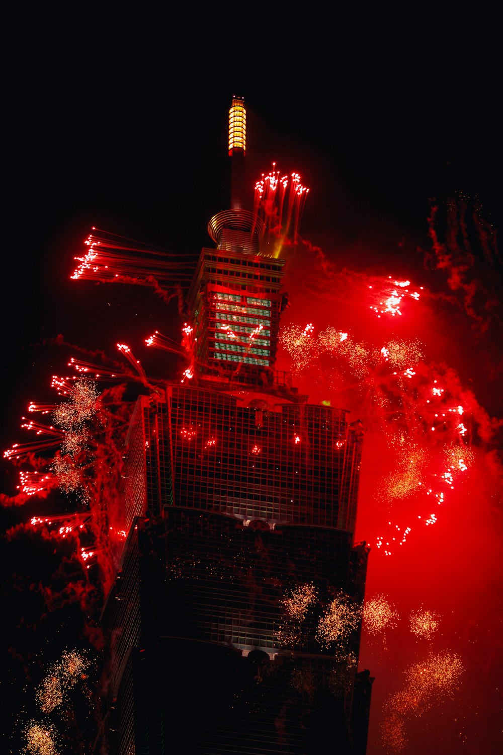 fireworks are lit up in the night sky