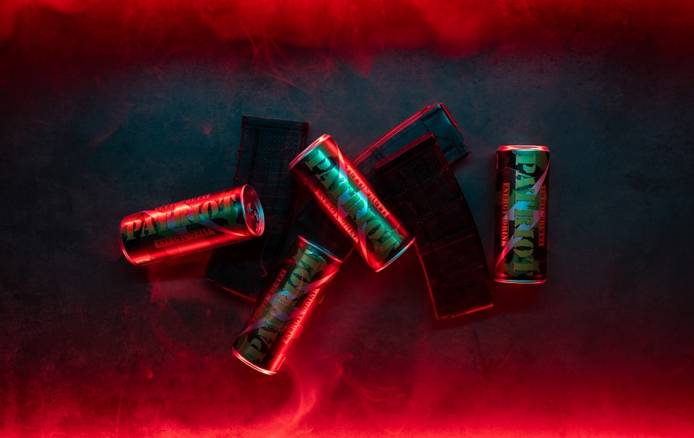 a group of batteries sitting on top of a table