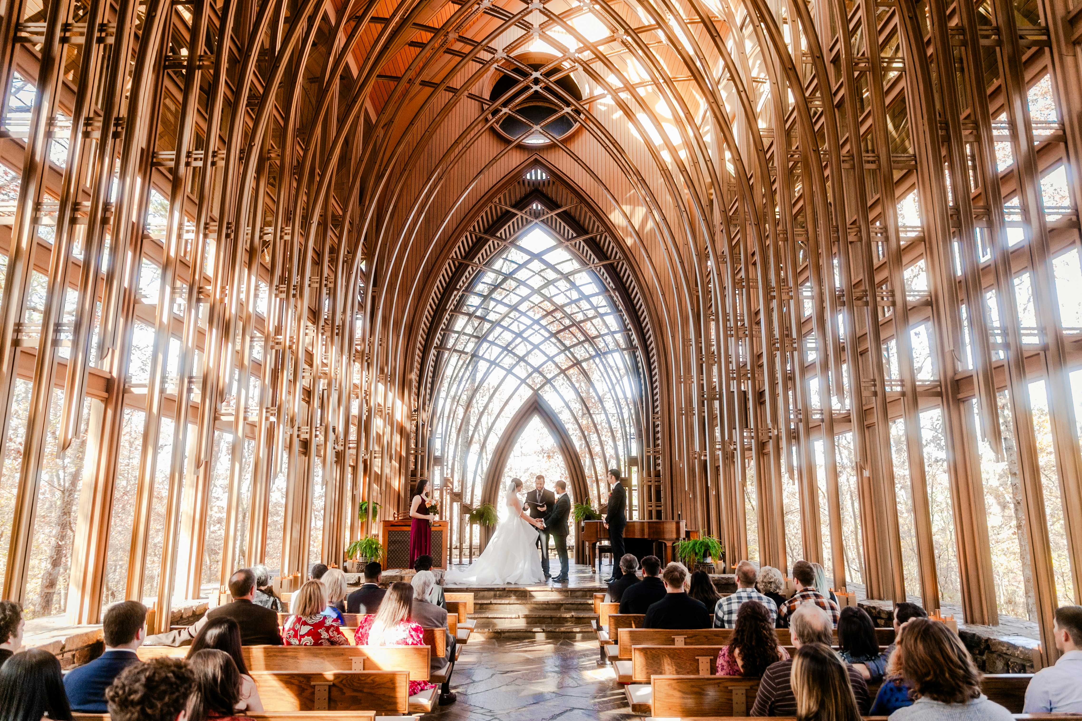 a couple getting married in a large cathedral