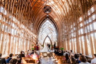 a couple getting married in a large cathedral