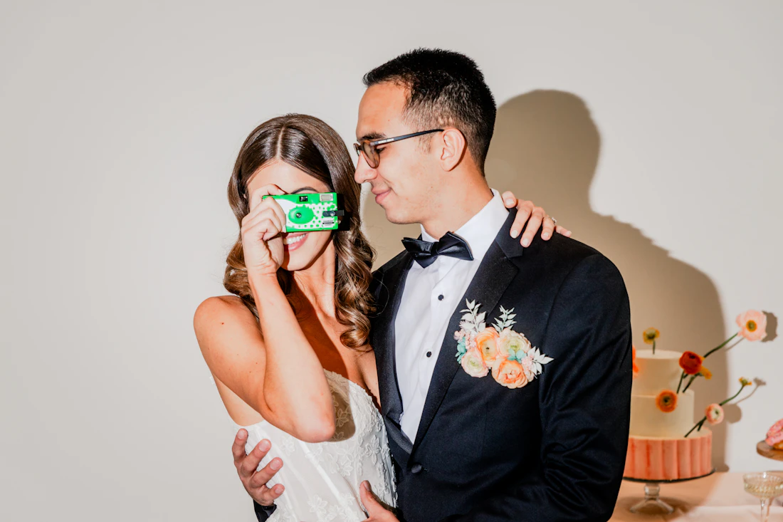Wedding couple in a ballroom portrait