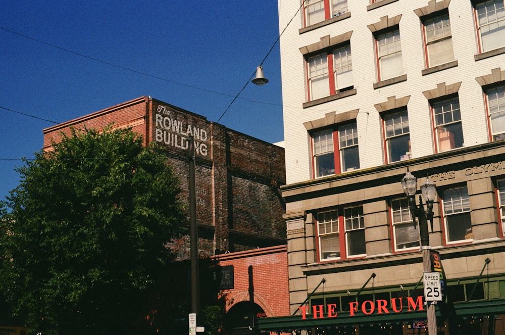 a group of buildings on a city street