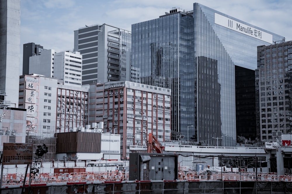 a group of tall buildings sitting next to each other