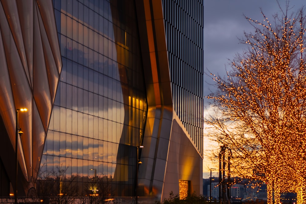 a building with a tree in front of it