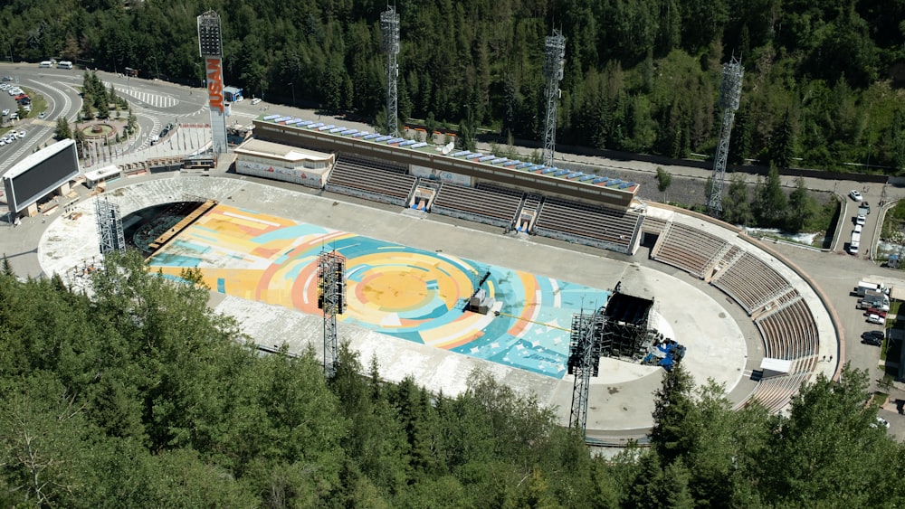 an aerial view of an outdoor concert venue