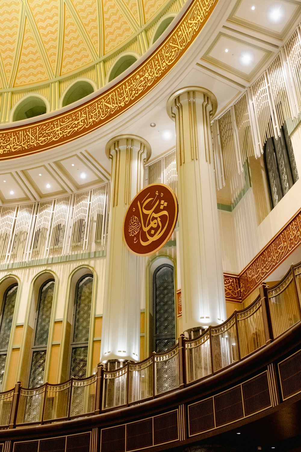 the inside of a building with a circular ceiling