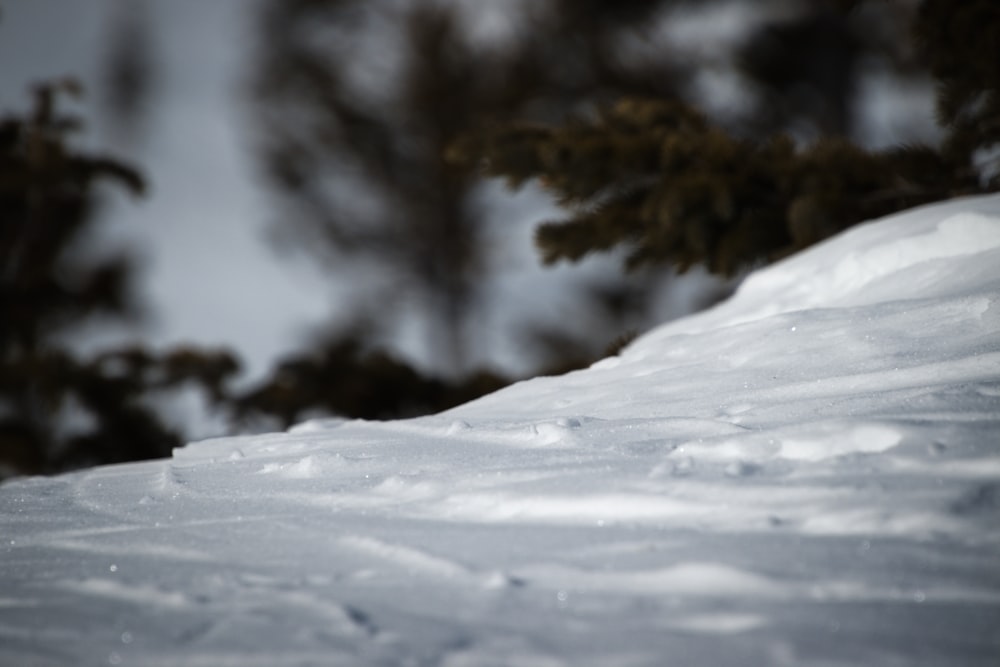 a person riding a snowboard down a snow covered slope