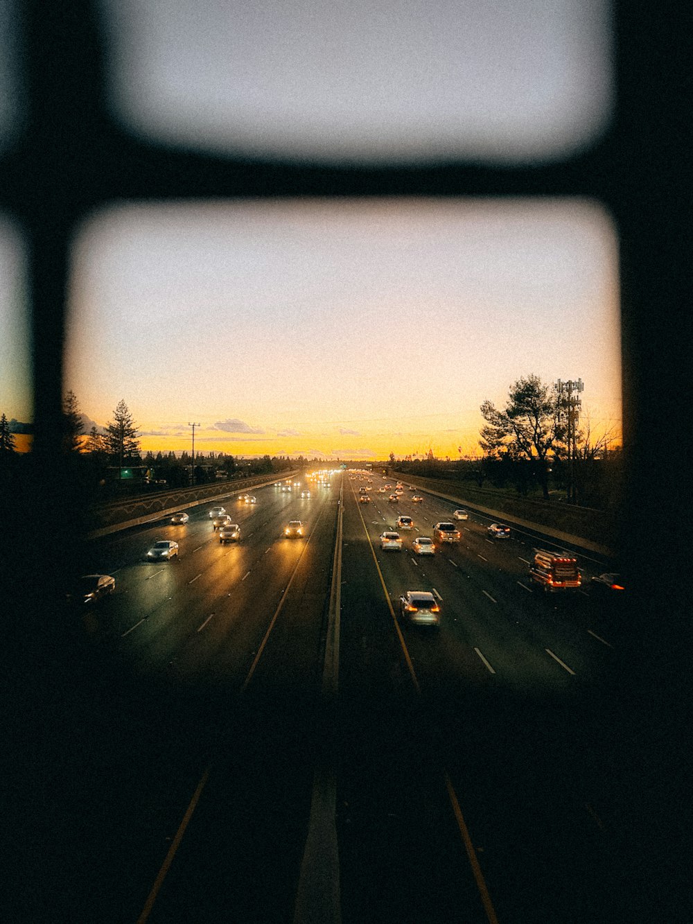 a view of a highway from a vehicle window
