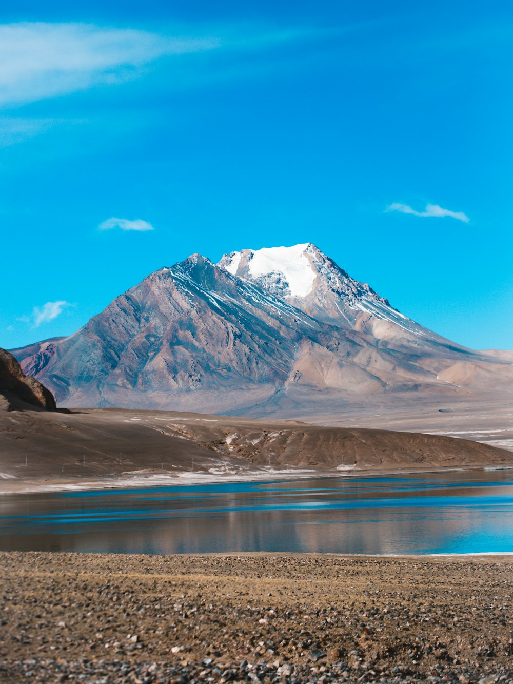 a mountain with a lake in front of it