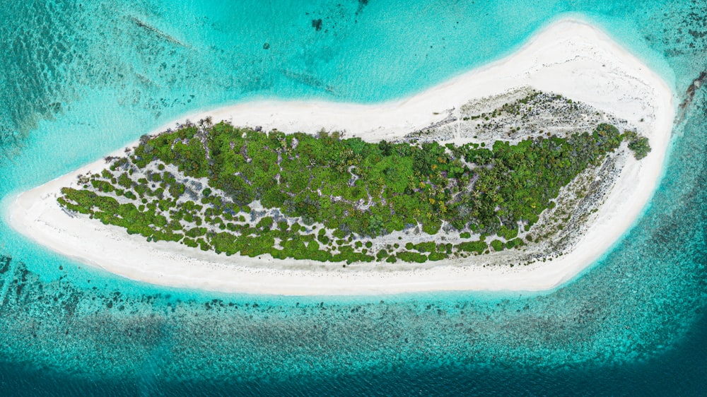 海の真ん中に浮かぶ島の航空写真