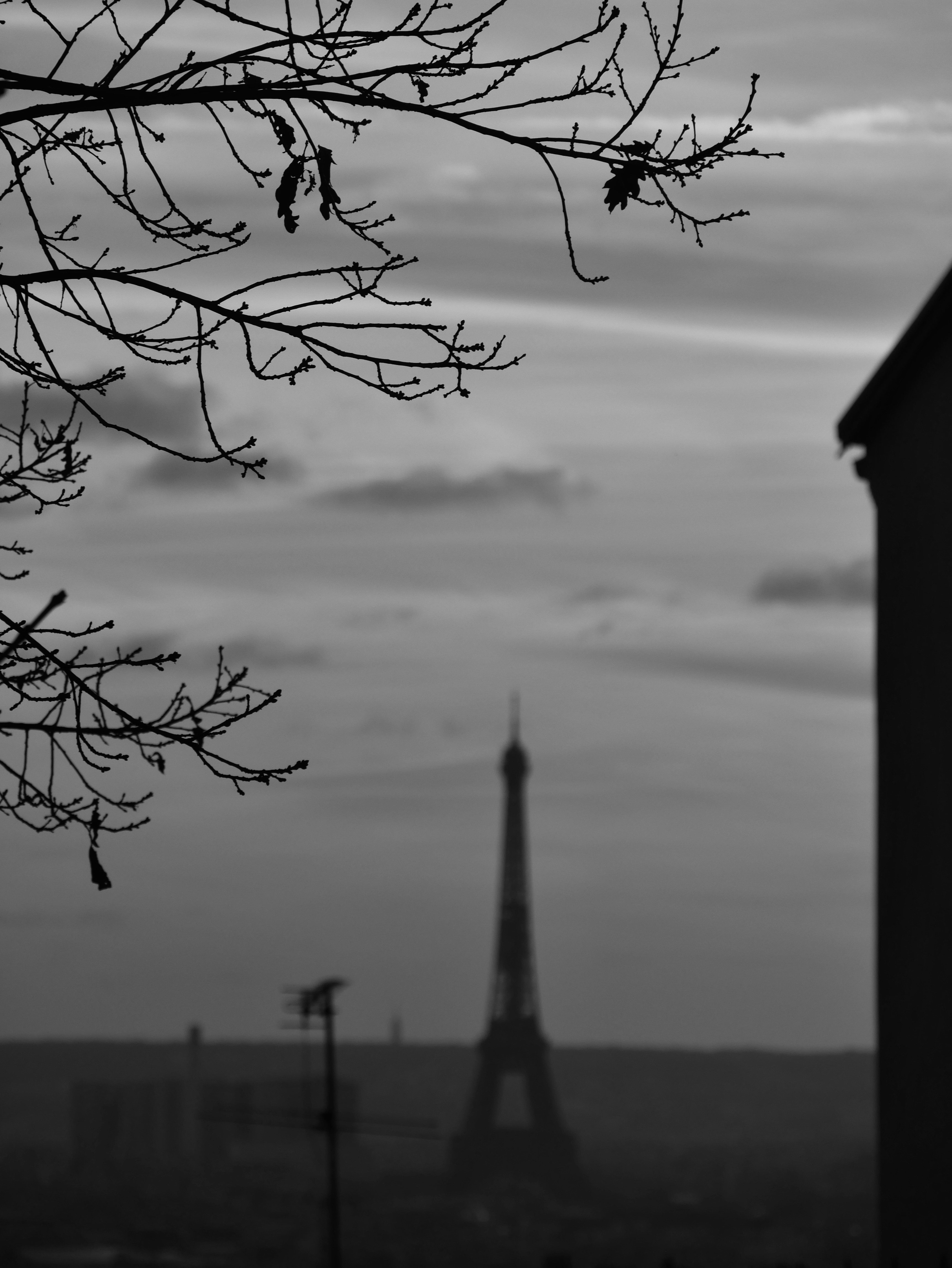 a black and white photo of the eiffel tower