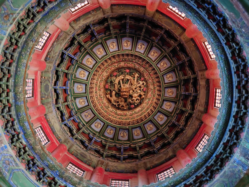 a circular view of the ceiling of a building