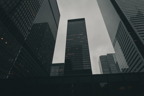 a group of tall buildings towering over a city