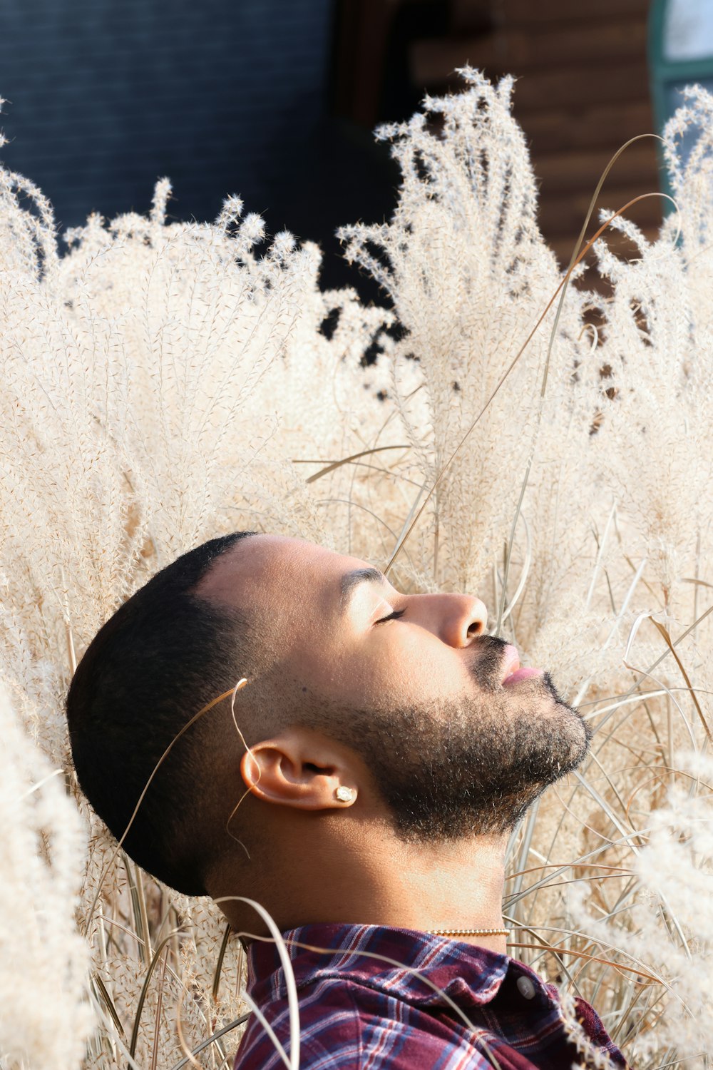 a man standing in a field of tall grass