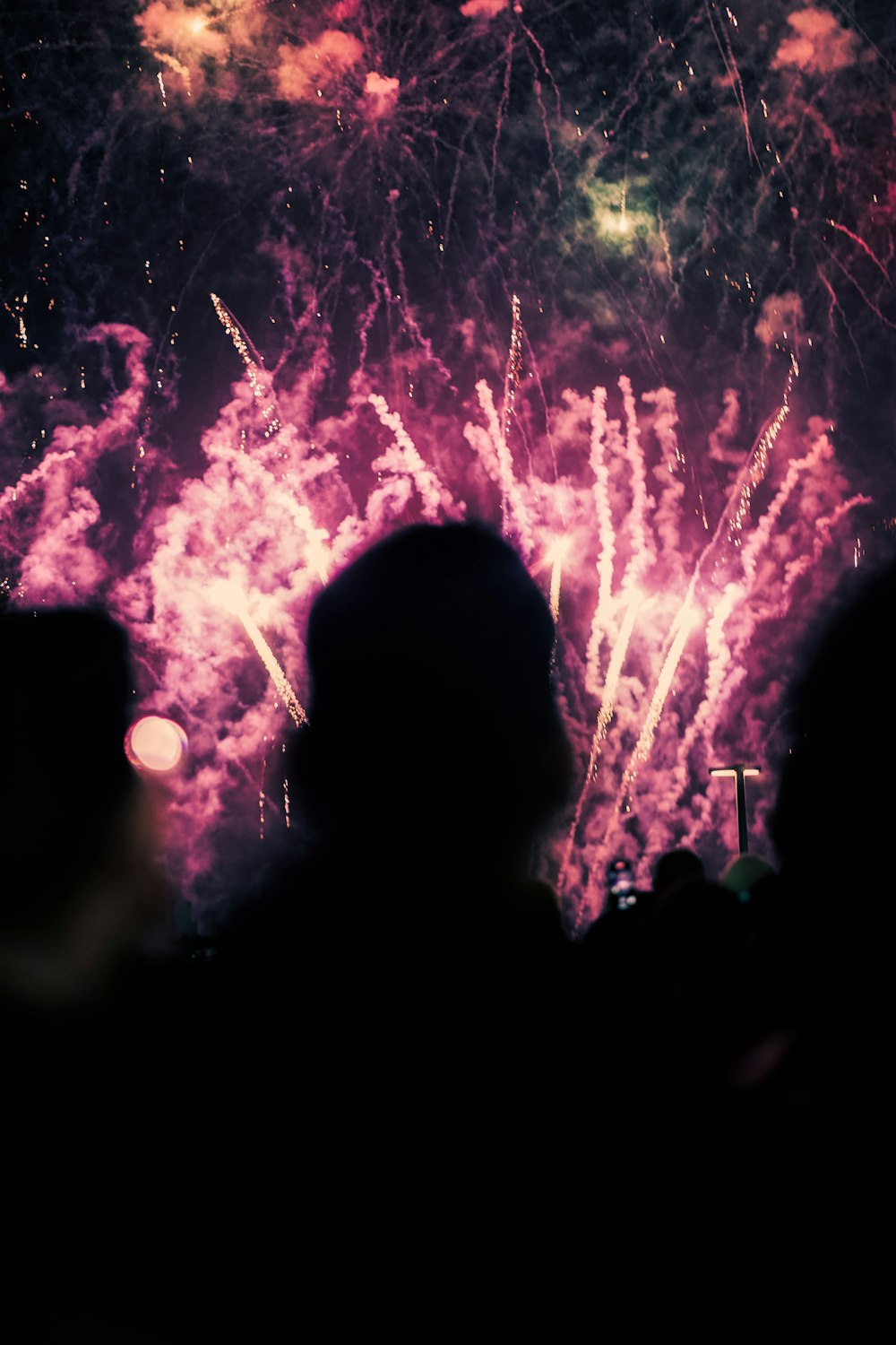 a crowd of people watching a fireworks display