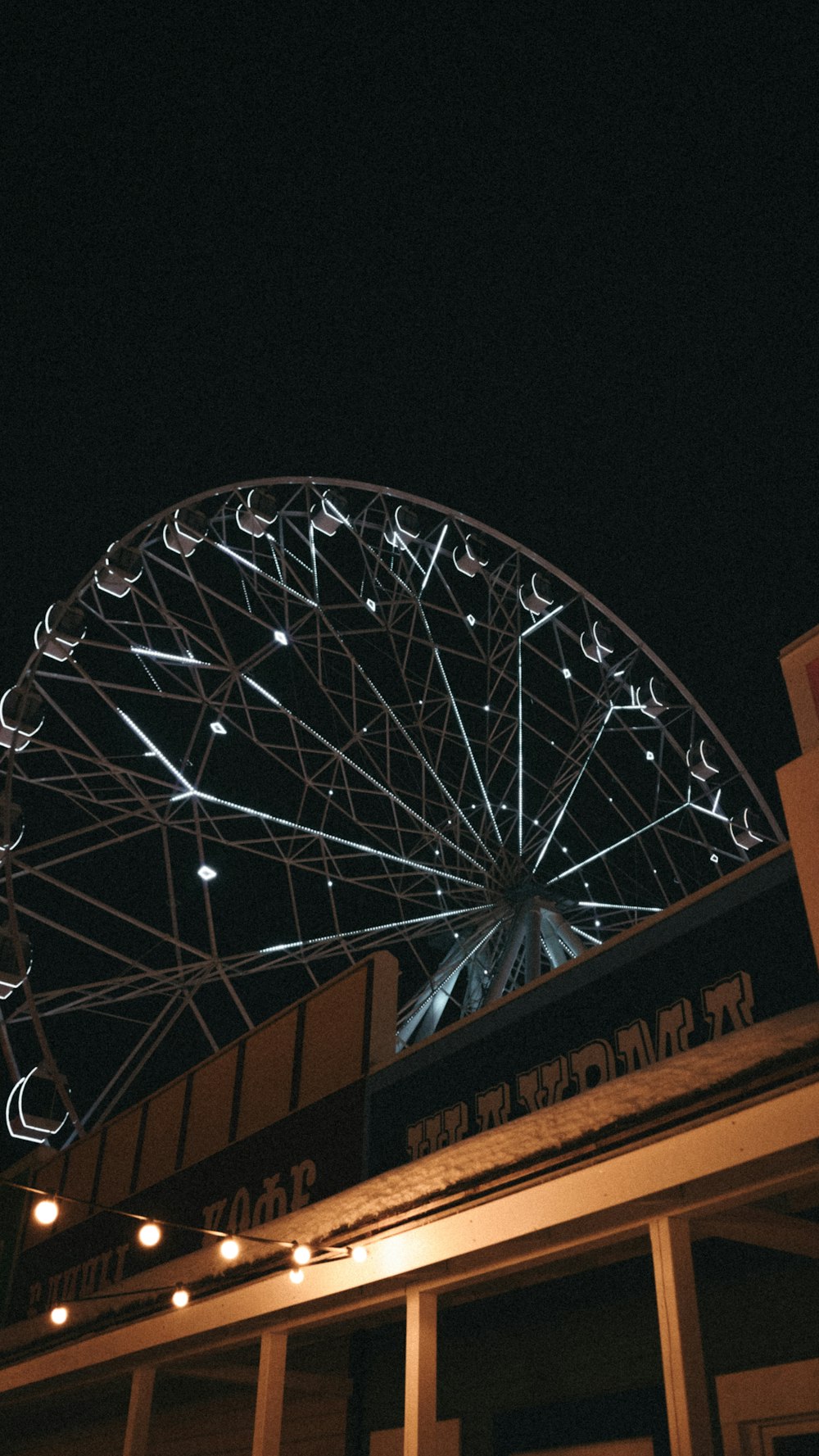 a large ferris wheel sitting on top of a building