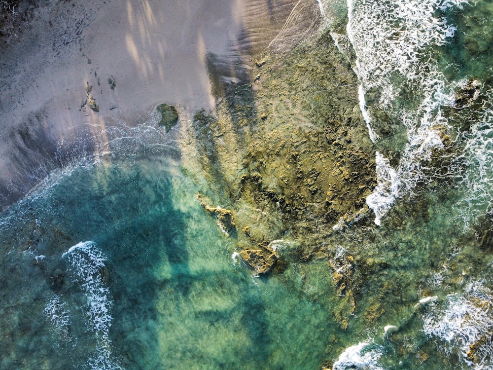 an aerial view of a body of water