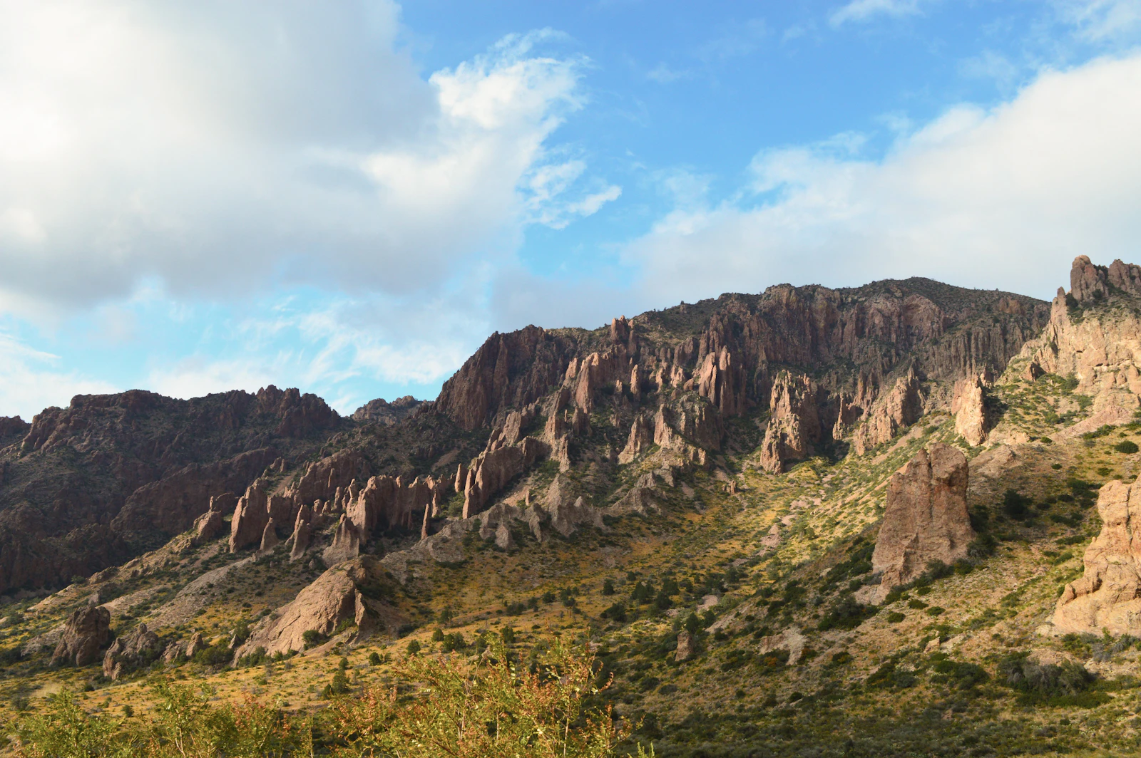 Desert mountains and open road in West Texas near Big Bend