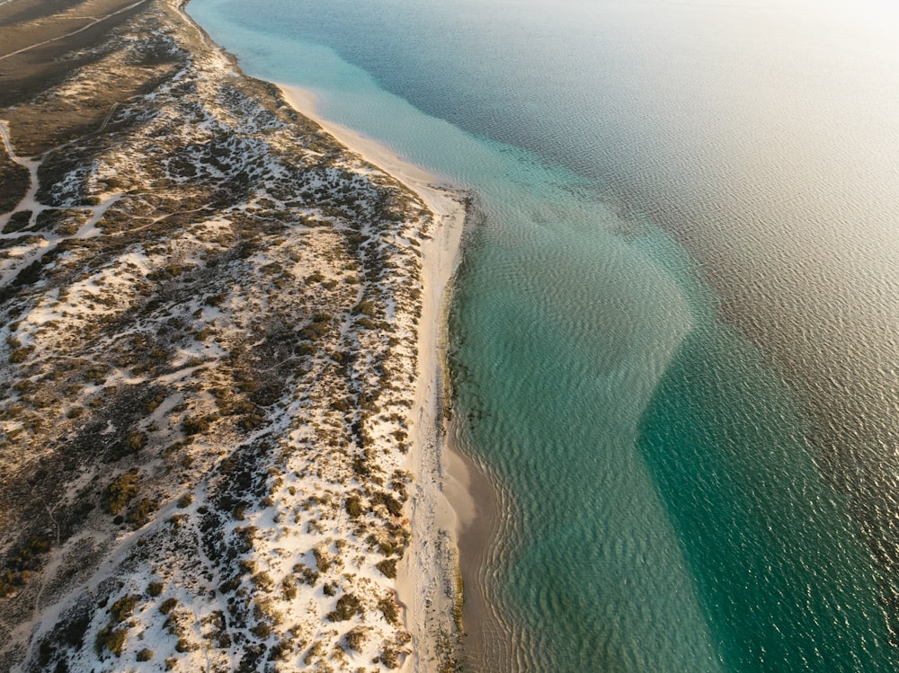 an aerial view of a body of water