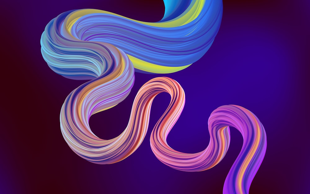 a purple and blue background with wavy hair