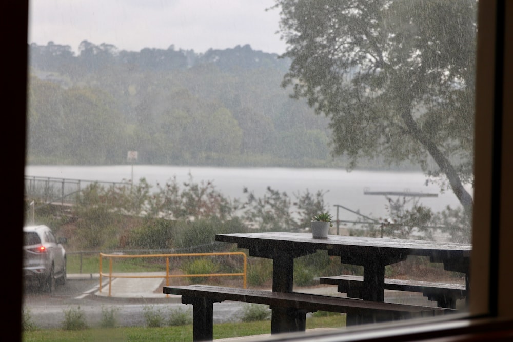 a view of a lake through a window