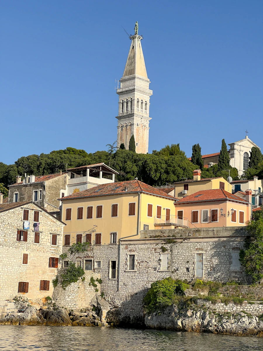 The bell tower and pastel houses of Rovinj on the Istrian coast