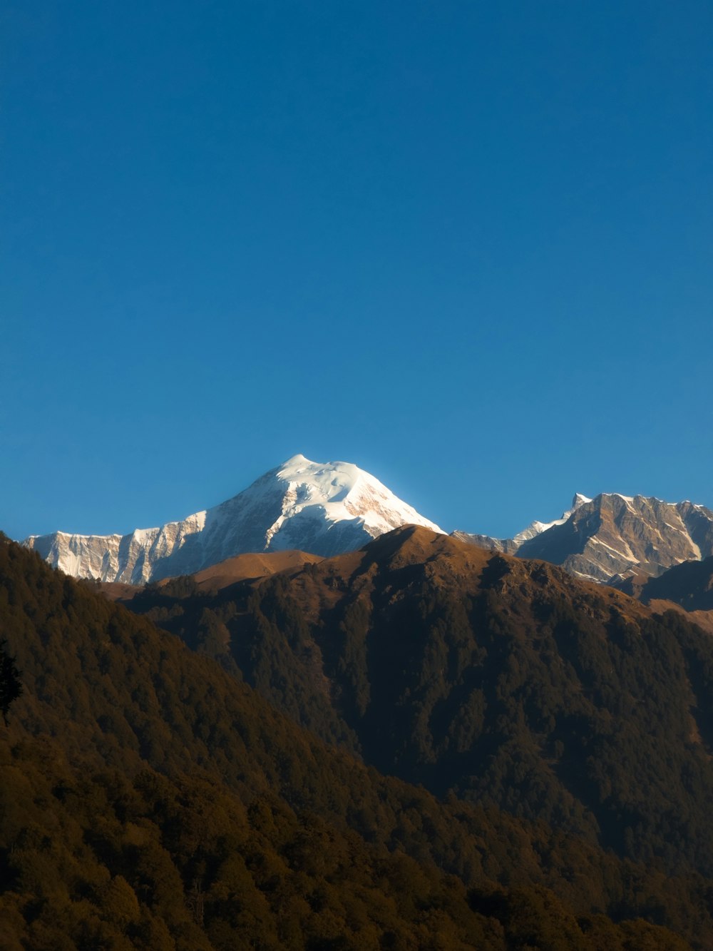 a snow covered mountain with a clear blue sky