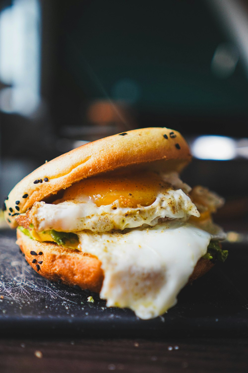 a close up of a sandwich on a table